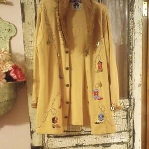 Storybook Knits Yellow Cardigan with Whimsical Embroidery